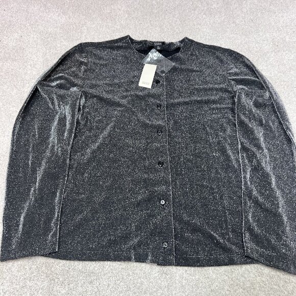 New York & Company Blouse Black Shimmer Button Up Long Sleeve Size XL NWT - Picture 7 of 10